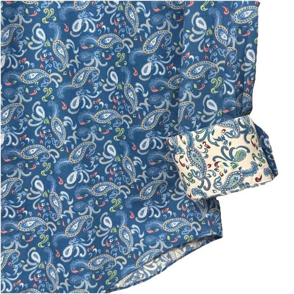 Paul Fredrick Slim Fit Paisley Dress Shirt 15 Blue Flip Cuff Long Sleeve Button - Picture 3 of 10